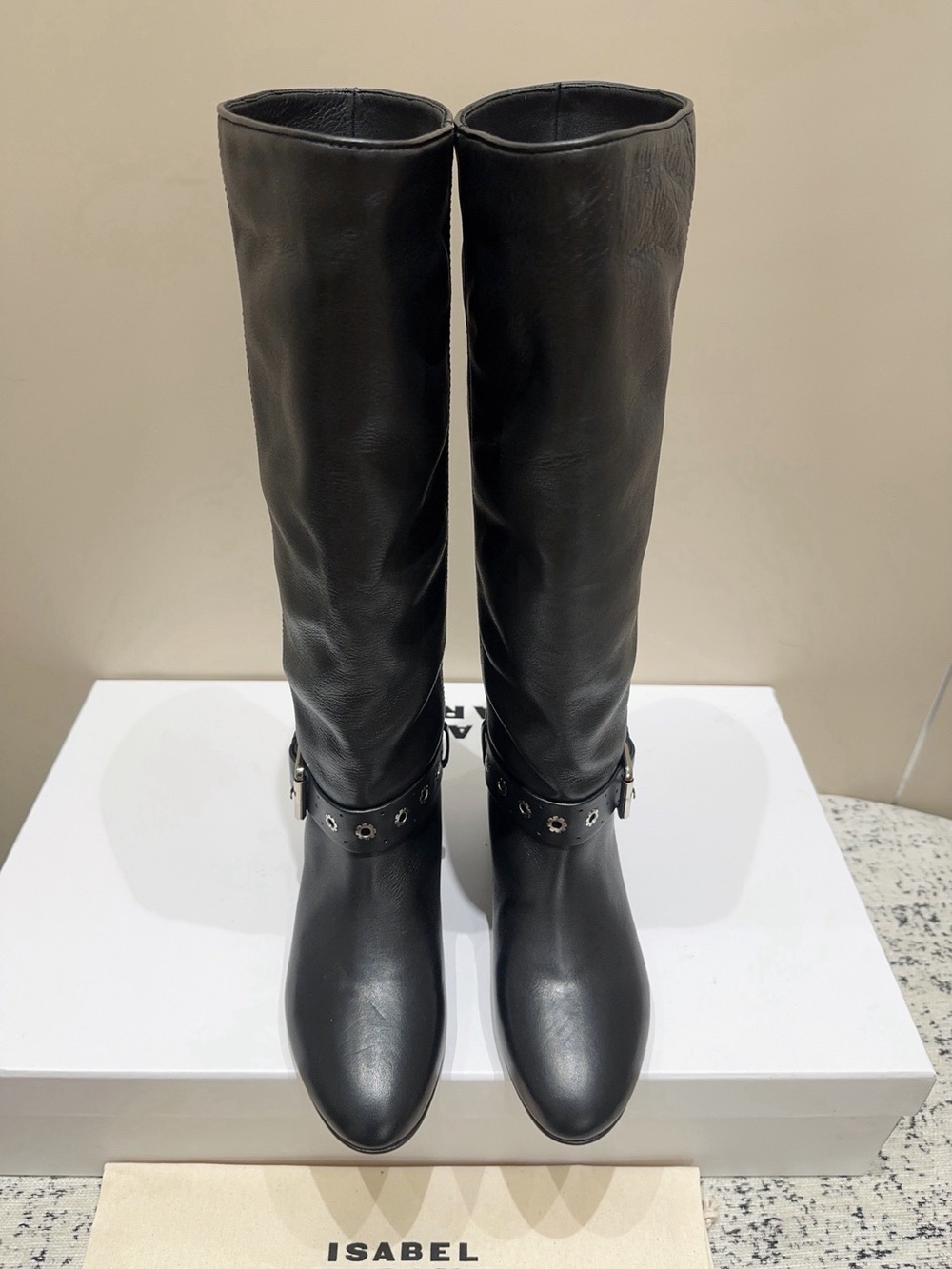 Isabel Marant Black Leather Over-the-Knee Boots with Studded Harness